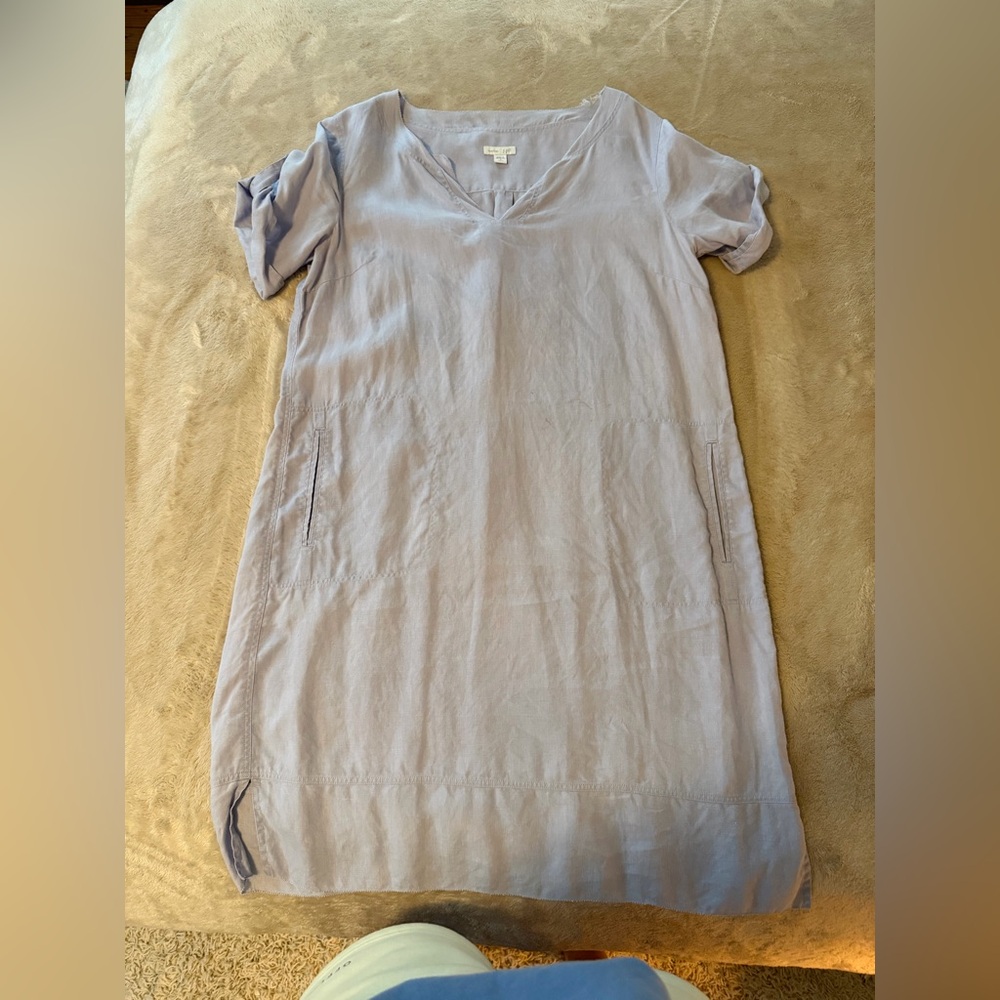 J. Jill Light Lavender V-Neck Linen Blend Shift Dress